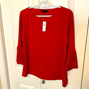 NWT banana republic red bell-sleeve blouse with lace trim